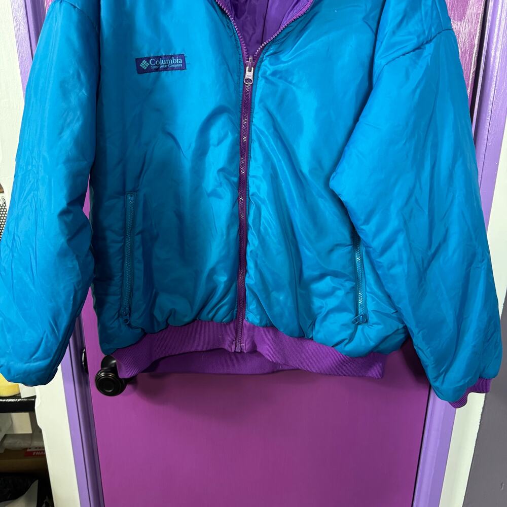 Vintage Columbia Reversible Puffer Jacket Women’s XL Blue Purple Insulated Coat - Picture 4 of 10